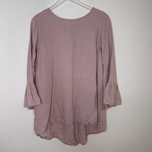 Crown Linen Designs Top XL Blush Pink Long Sleeve Ruffle Hi Low Hem Cottagecore